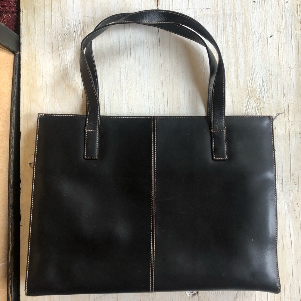 Black leather tote bag